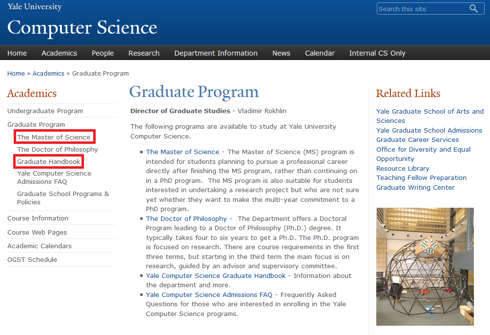 본인처럼 가고자 하는 학교의 세부 정보를 잘 읽어 보지 않으면 입학하고 나서도 당황할 일이 많이 생긴다 (출처: Yale CS Dept. website)